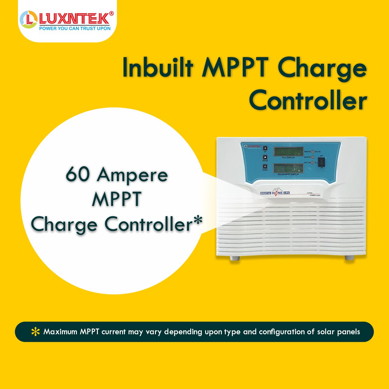 Luxntek Solar MPPT PCU 1kW 12V inverter 60 ampere charge controller
